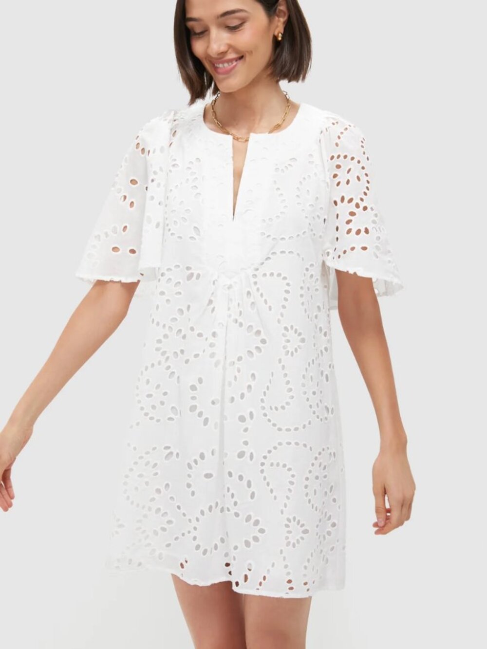 Tuckernuck Pomander Place | Finely Flutter Sleeve Dress in White Eyelet